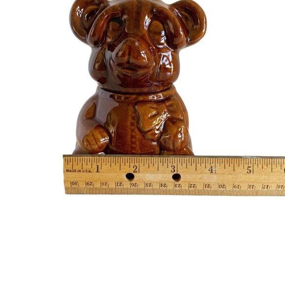 Vintage Houston Foods 1982 Honey Pot Solid Brown Bear With Original Dipper - Picture 9 of 11